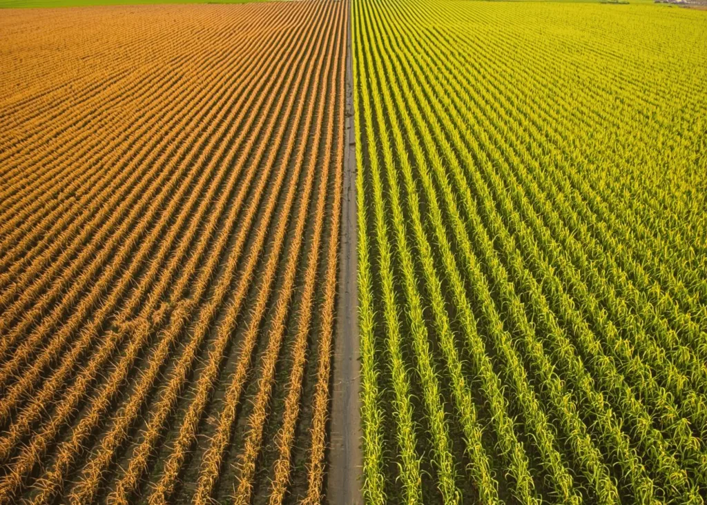 ide-angle landscape photograph of a commercial maize farm in Nigeria